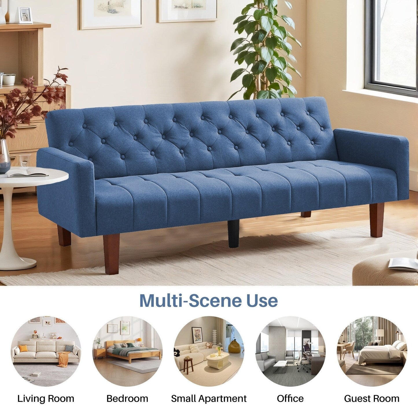 74.41 in. Linen Twin Size Futon Sofa Bed Convertible Loveseat Couch with Adjustable Backrest - 74.41 x 32.68 x 28.94