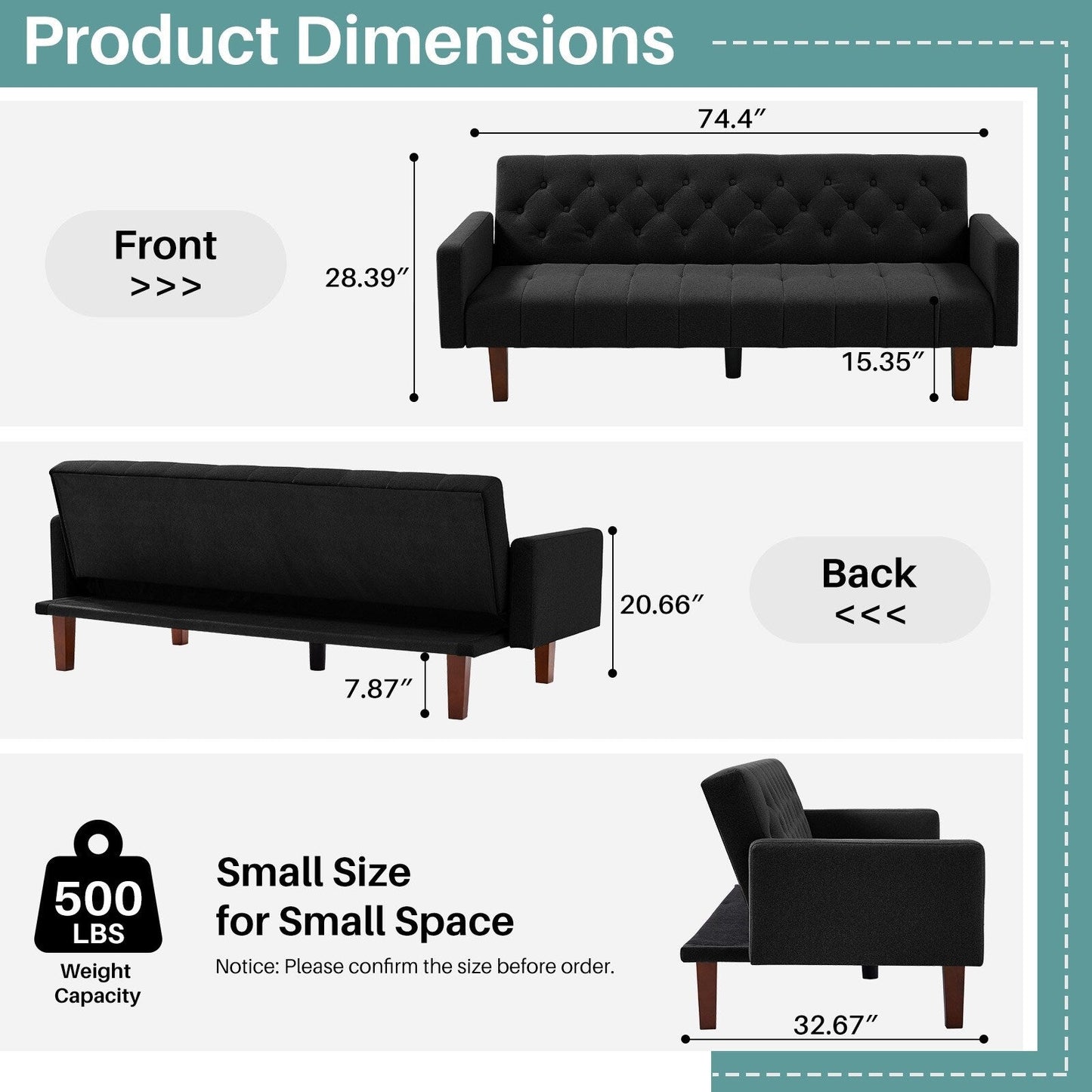 74.41 in. Linen Twin Size Futon Sofa Bed Convertible Loveseat Couch with Adjustable Backrest - 74.41 x 32.68 x 28.94
