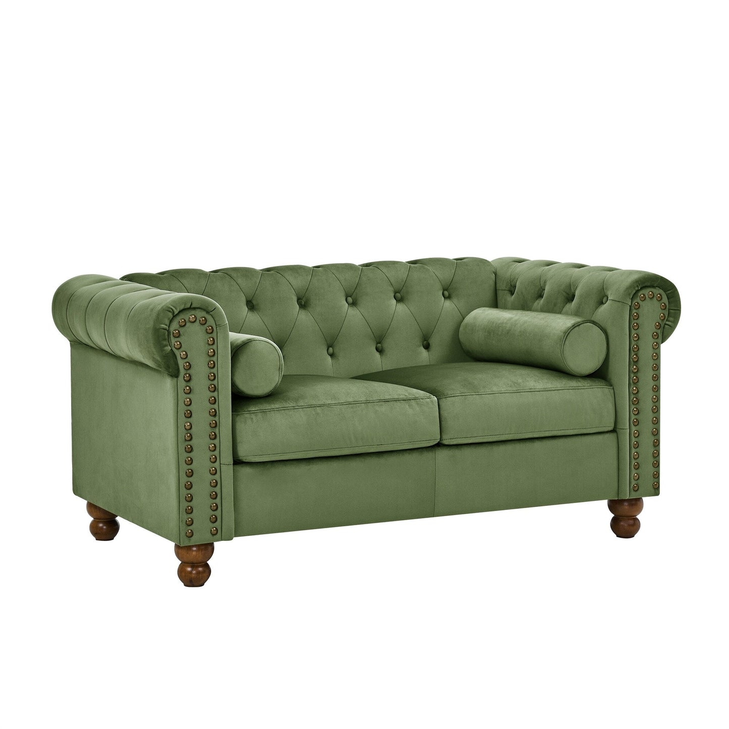 74.5 Velvet 3-Seater Sofa with Button Tufted Backrest, Scrolled Arms, Turned Legs, and Classic Design