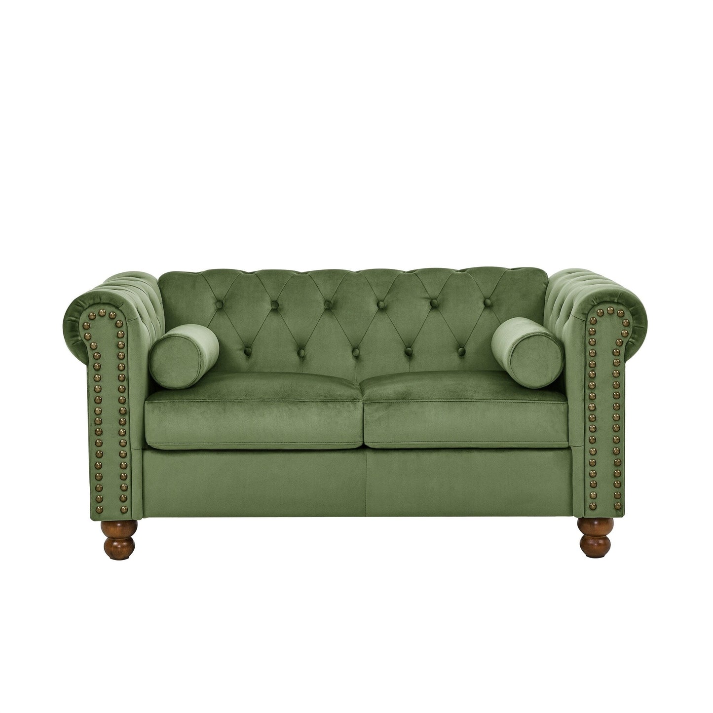 74.5 Velvet 3-Seater Sofa with Button Tufted Backrest, Scrolled Arms, Turned Legs, and Classic Design