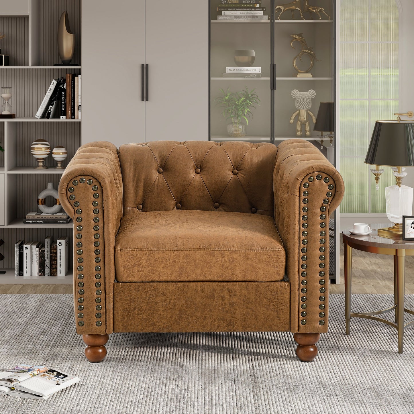74.5'' Fabric 3-Seater Sofa with Tufted Back, Dual Headrests, and Solid Wooden Frame