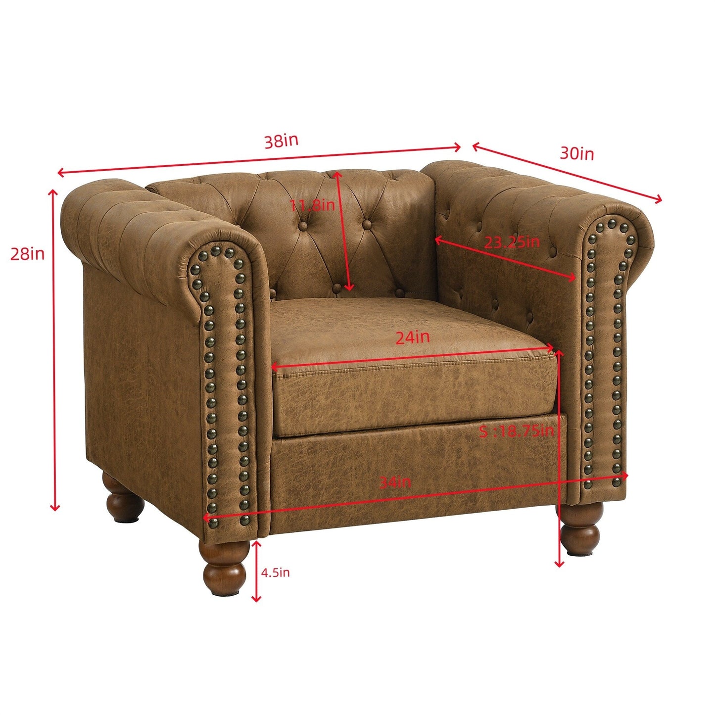 74.5'' Fabric 3-Seater Sofa with Tufted Back, Dual Headrests, and Solid Wooden Frame
