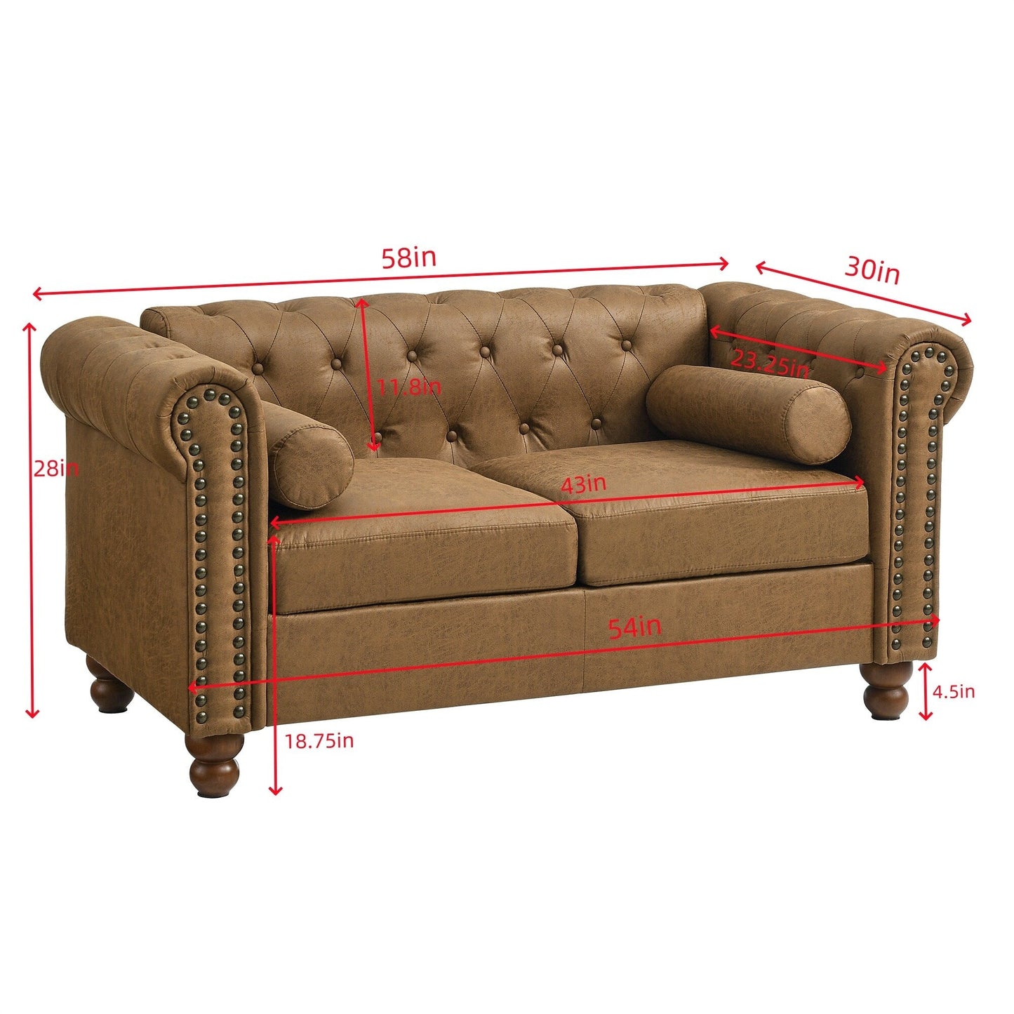 74.5'' Fabric 3-Seater Sofa with Tufted Back, Dual Headrests, and Solid Wooden Frame