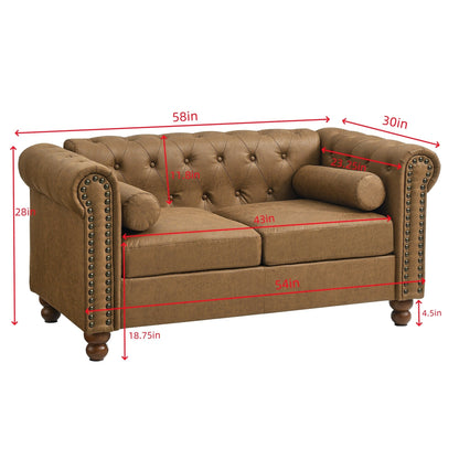 74.5'' Fabric 3-Seater Sofa with Tufted Back, Dual Headrests, and Solid Wooden Frame