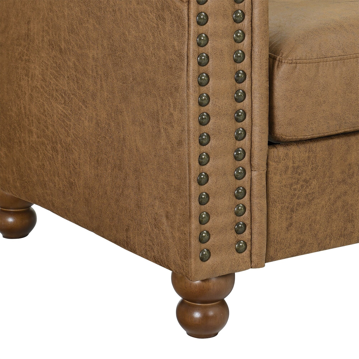 74.5'' Fabric 3-Seater Sofa with Tufted Back, Dual Headrests, and Solid Wooden Frame