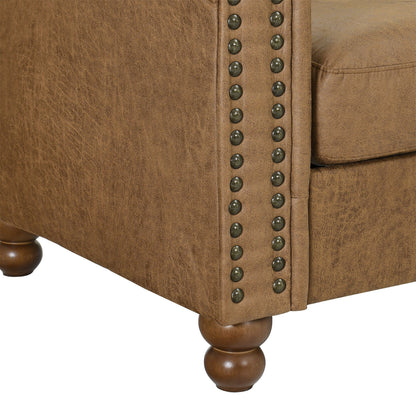 74.5'' Fabric 3-Seater Sofa with Tufted Back, Dual Headrests, and Solid Wooden Frame