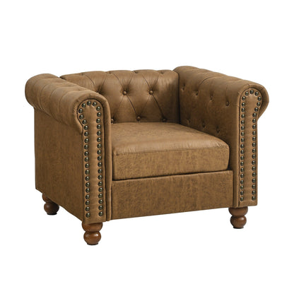 74.5'' Fabric 3-Seater Sofa with Tufted Back, Dual Headrests, and Solid Wooden Frame