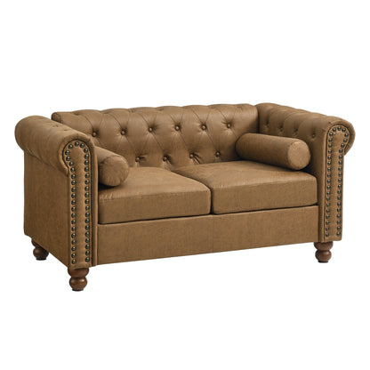 74.5'' Fabric 3-Seater Sofa with Tufted Back, Dual Headrests, and Solid Wooden Frame