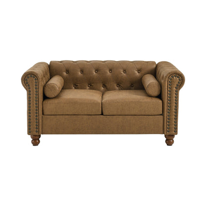 74.5'' Fabric 3-Seater Sofa with Tufted Back, Dual Headrests, and Solid Wooden Frame