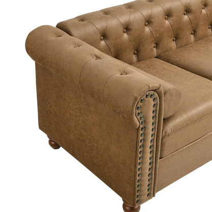 74.5'' Fabric 3-Seater Sofa with Tufted Back, Dual Headrests, and Solid Wooden Frame