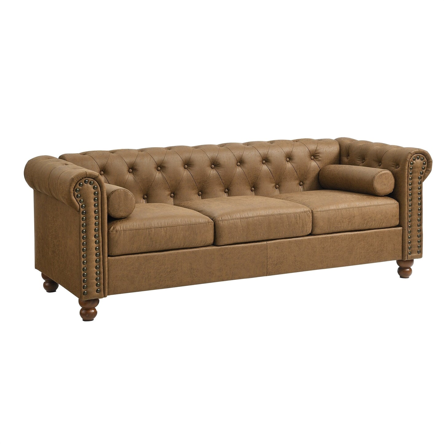74.5'' Fabric 3-Seater Sofa with Tufted Back, Dual Headrests, and Solid Wooden Frame