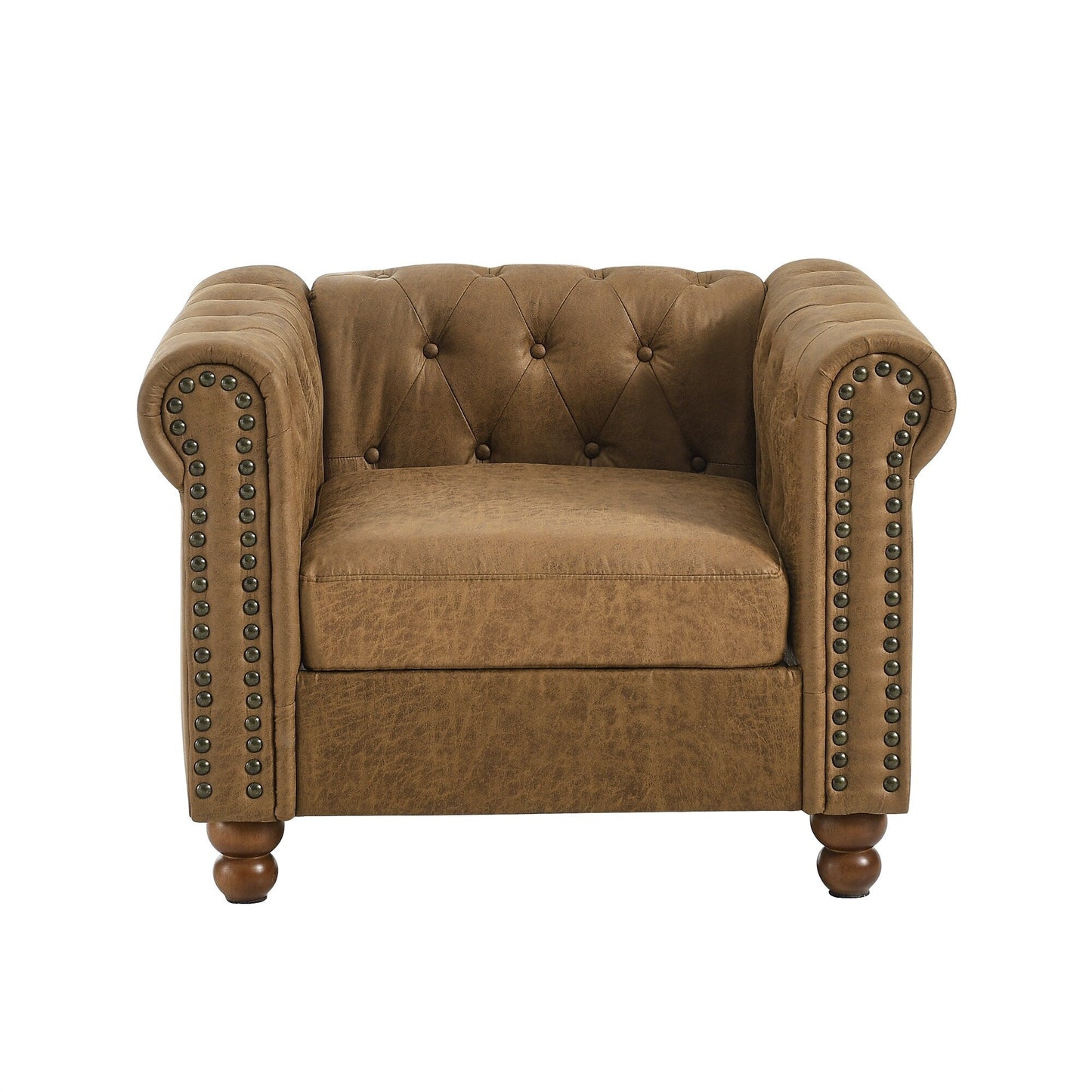 74.5'' Fabric 3-Seater Sofa with Tufted Back, Dual Headrests, and Solid Wooden Frame