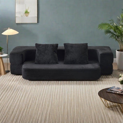 74.81 faux fur Multi-Functional 3-in-1 Floor 3-Seater Sofa - Converts to Bed and Mattress with High-Density Memory Sponge