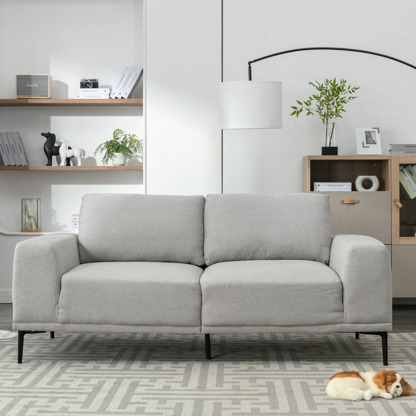 74.8'' Fabric Loveseat Sofa with Removable Cushions, Metal Legs, and Contemporary Square Arms