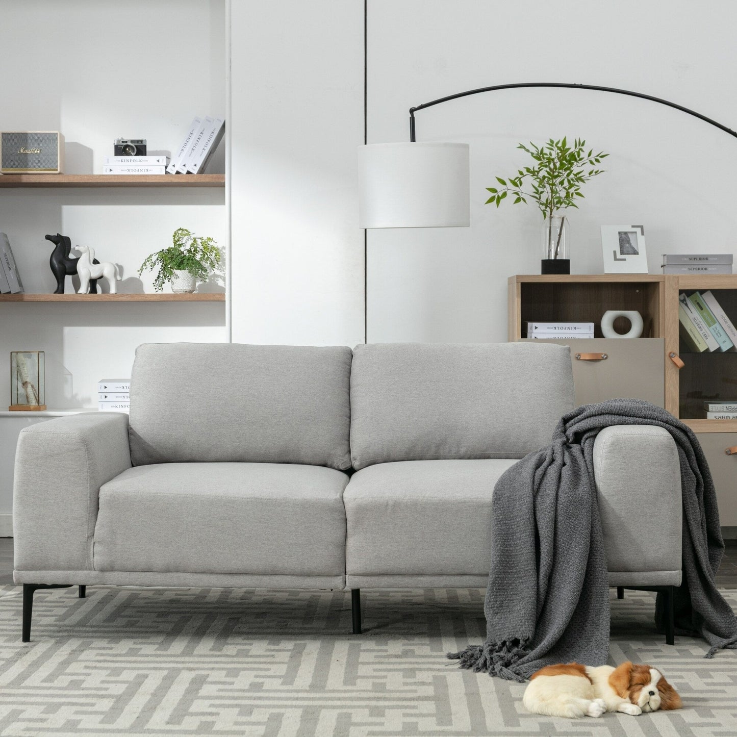 74.8'' Fabric Loveseat Sofa with Removable Cushions, Metal Legs, and Contemporary Square Arms