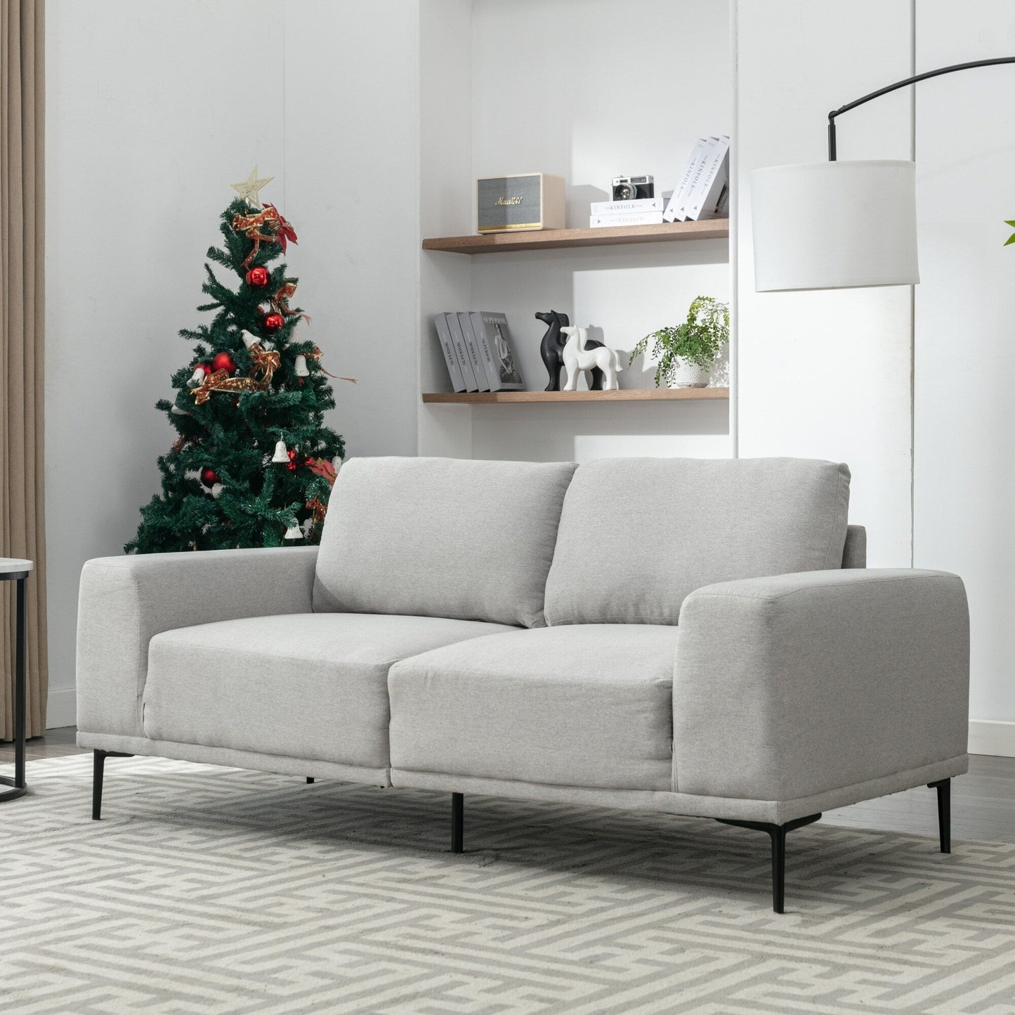 74.8'' Fabric Loveseat Sofa with Removable Cushions, Metal Legs, and Contemporary Square Arms