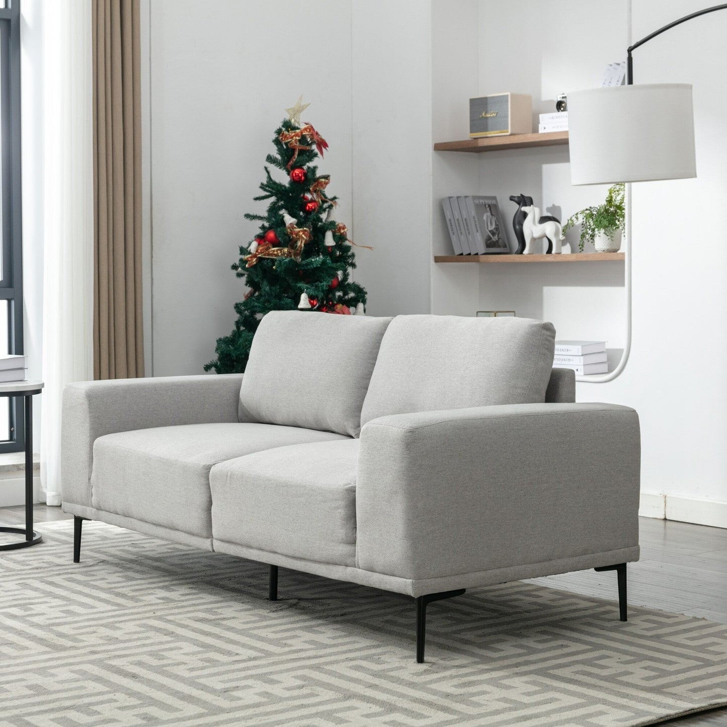 74.8'' Fabric Loveseat Sofa with Removable Cushions, Metal Legs, and Contemporary Square Arms