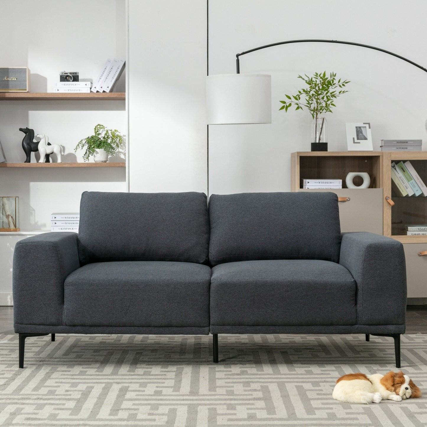 74.8'' Fabric Loveseat Sofa with Removable Cushions, Metal Legs, and Contemporary Square Arms