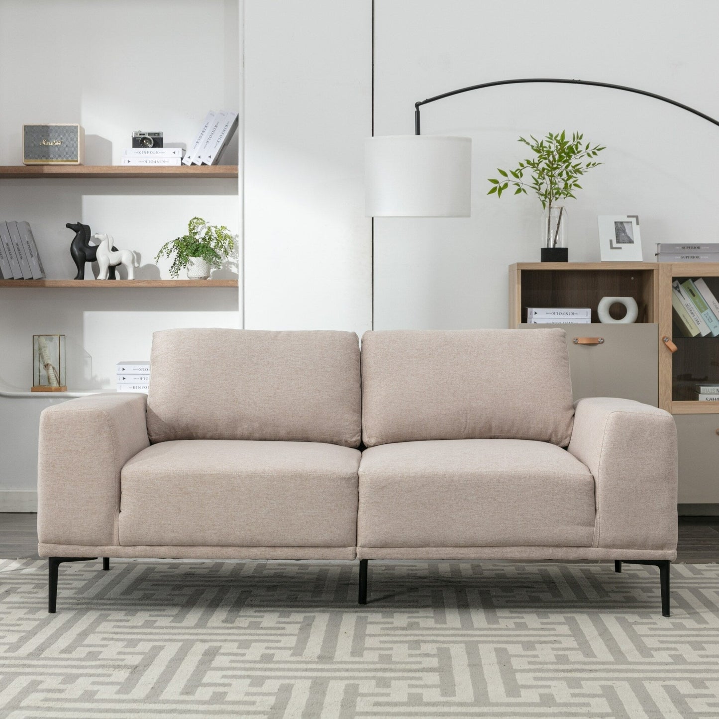 74.8'' Fabric Loveseat Sofa with Removable Cushions, Metal Legs, and Contemporary Square Arms
