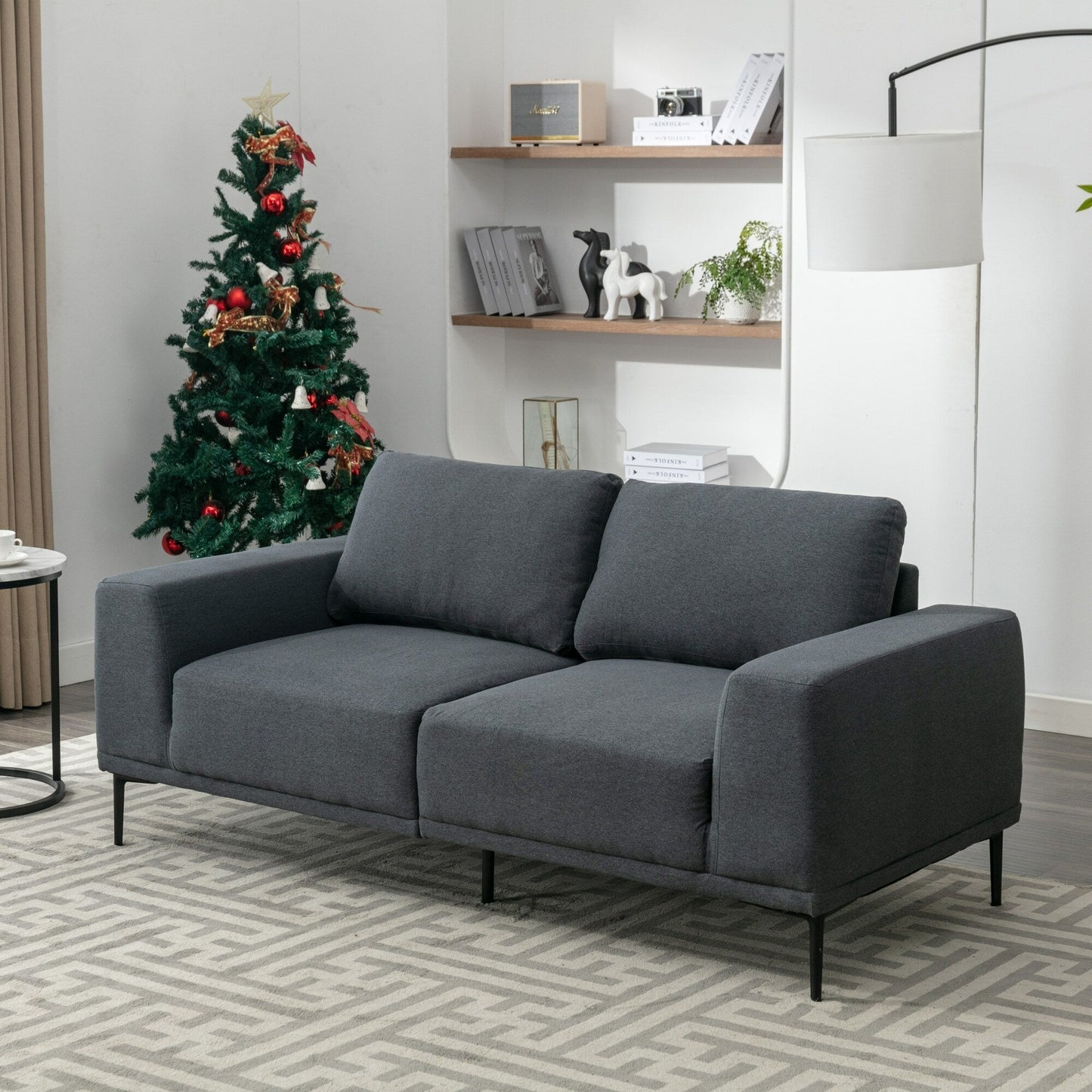 74.8'' Fabric Loveseat Sofa with Removable Cushions, Metal Legs, and Contemporary Square Arms