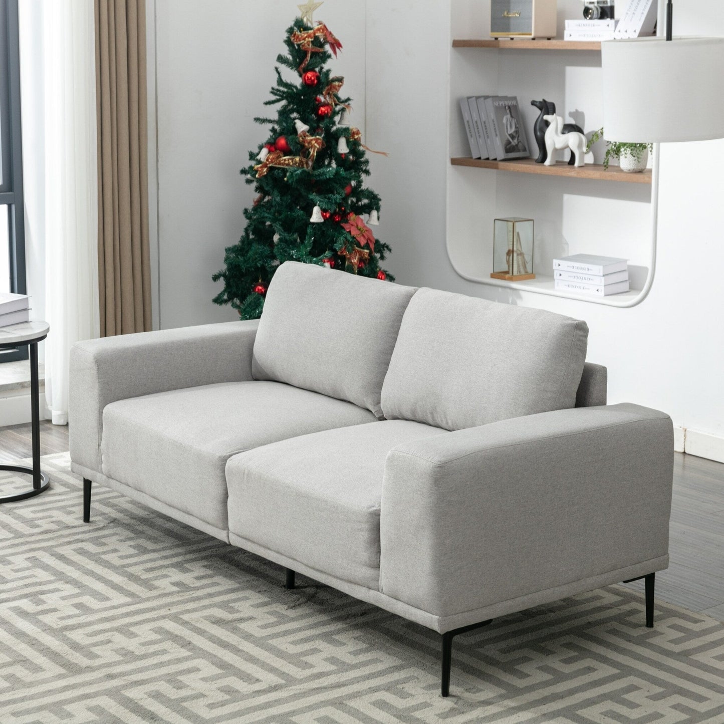 74.8'' Fabric Loveseat Sofa with Removable Cushions, Metal Legs, and Contemporary Square Arms