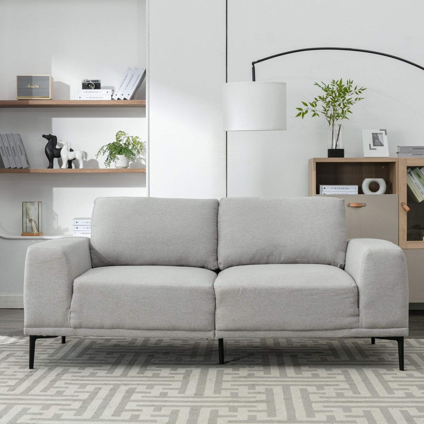 74.8'' Fabric Loveseat Sofa with Removable Cushions, Metal Legs, and Contemporary Square Arms