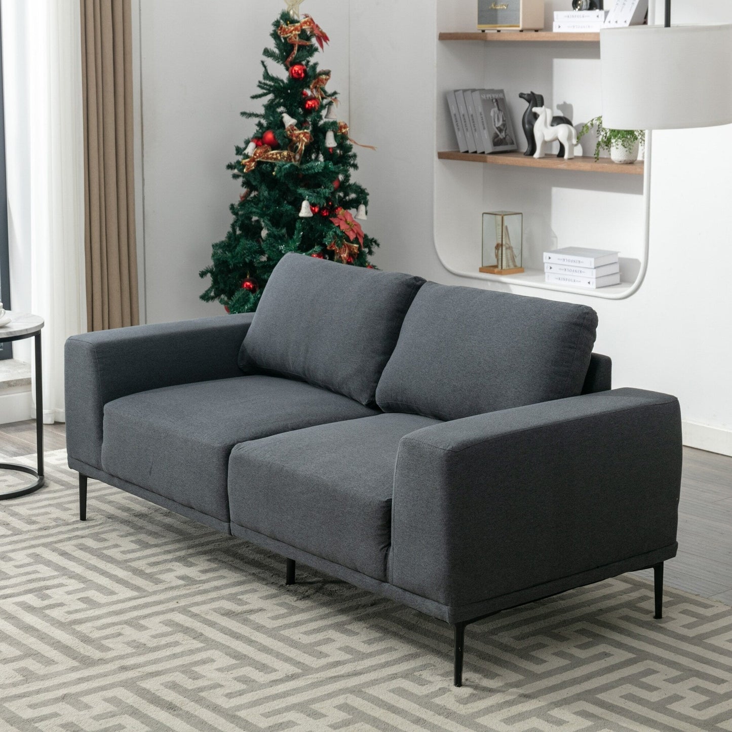 74.8'' Fabric Loveseat Sofa with Removable Cushions, Metal Legs, and Contemporary Square Arms
