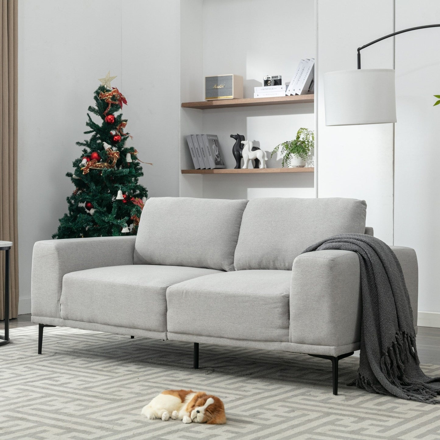 74.8'' Fabric Loveseat Sofa with Removable Cushions, Metal Legs, and Contemporary Square Arms