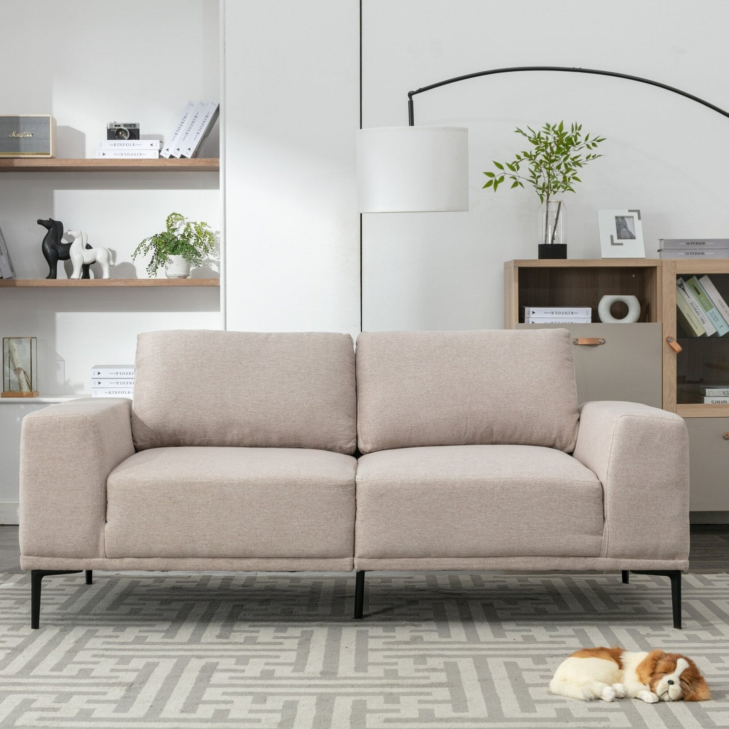 74.8'' Fabric Loveseat Sofa with Removable Cushions, Metal Legs, and Contemporary Square Arms