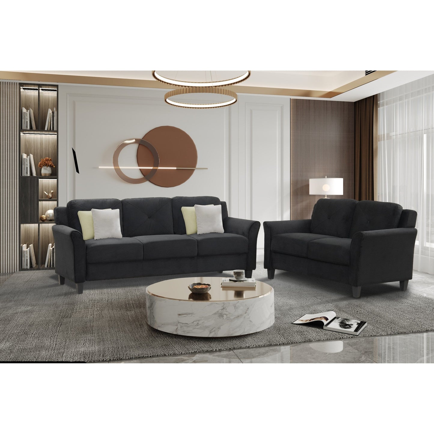 74.9 Polyester 3-seater Sofa With Solid Wood Frame and High Elastic Sponges Cushion for Living Room