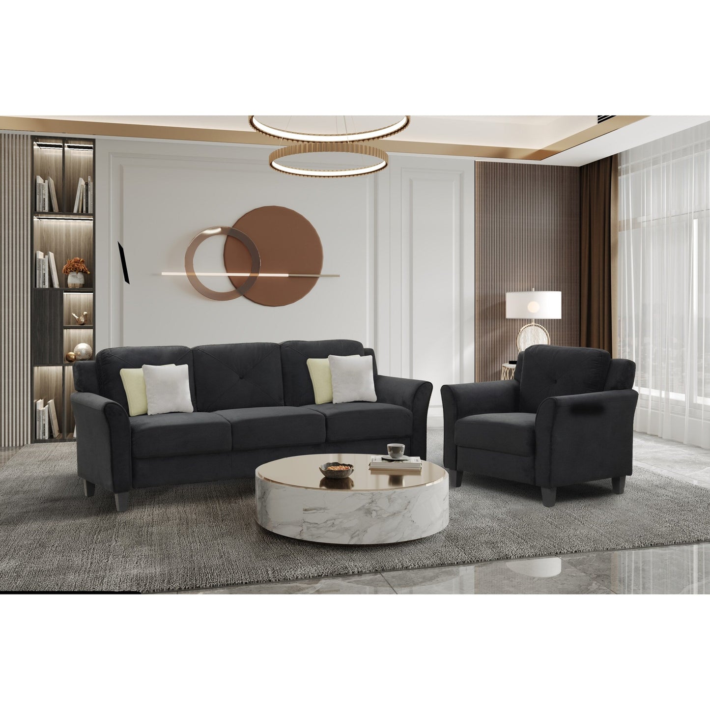 74.9 Polyester 3-seater Sofa With Solid Wood Frame and High Elastic Sponges Cushion for Living Room