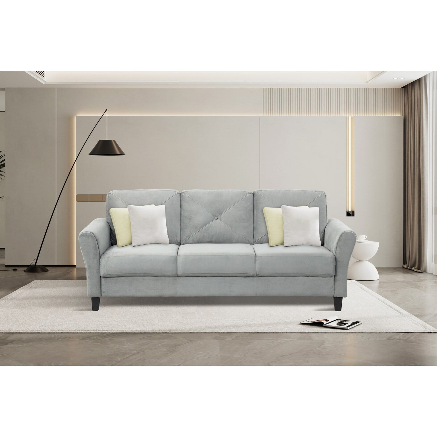 74.9 Polyester 3-seater Sofa With Solid Wood Frame and High Elastic Sponges Cushion for Living Room