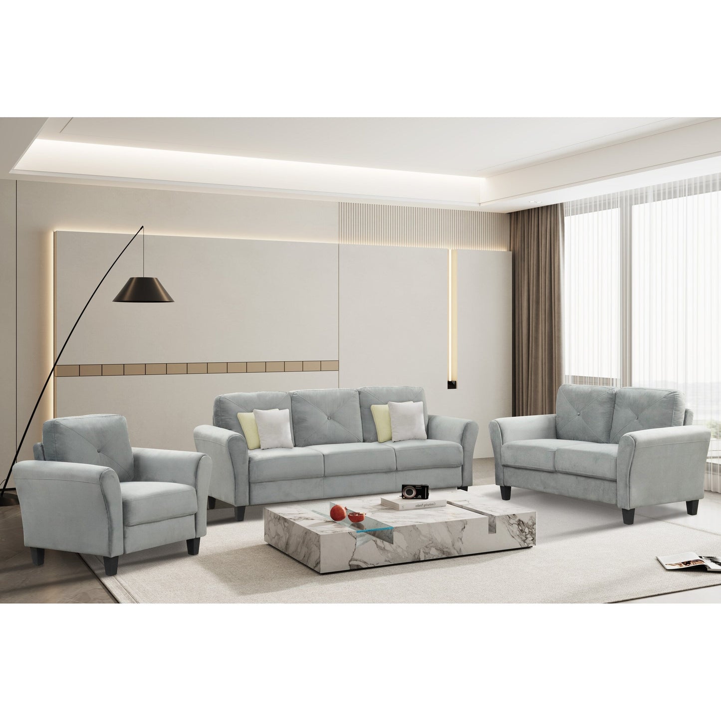 74.9 Polyester 3-seater Sofa With Solid Wood Frame and High Elastic Sponges Cushion for Living Room