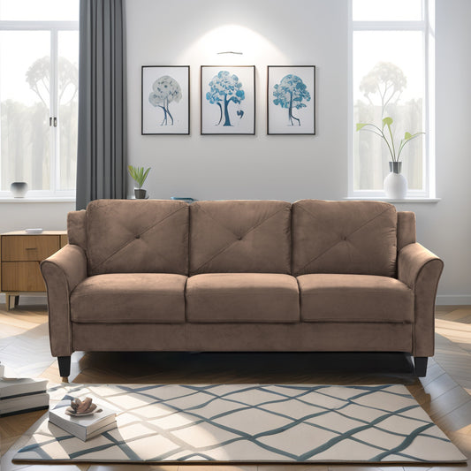 74.9 Polyester 3-seater Sofa With Solid Wood Frame and High Elastic Sponges Cushion for Living Room