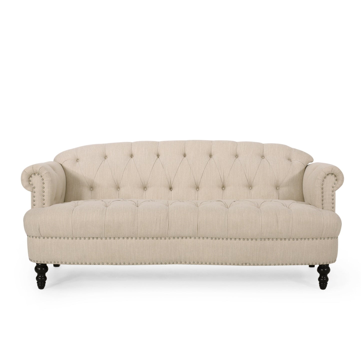 74'' Fabric 3 Seater Sofa Couch with Rivet Accents, Durable Fabric Upholstery, and Spacious Seating for Living Room