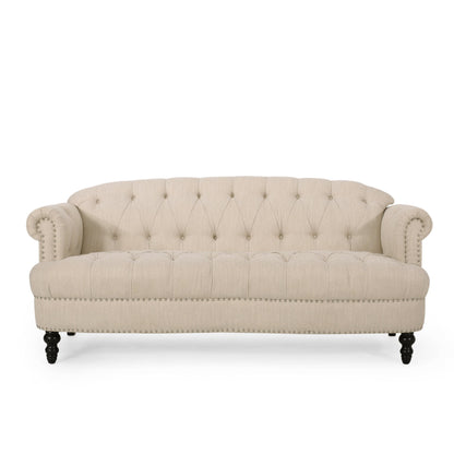 74'' Fabric 3 Seater Sofa Couch with Rivet Accents, Durable Fabric Upholstery, and Spacious Seating for Living Room