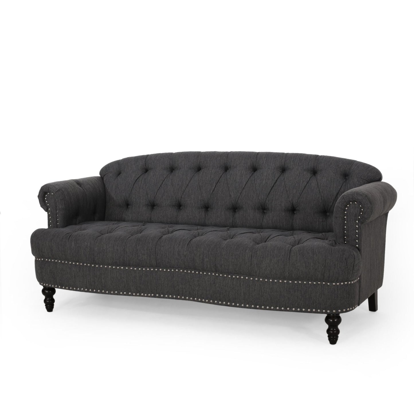 74'' Fabric 3 Seater Sofa Couch with Rivet Accents, Durable Fabric Upholstery, and Spacious Seating for Living Room