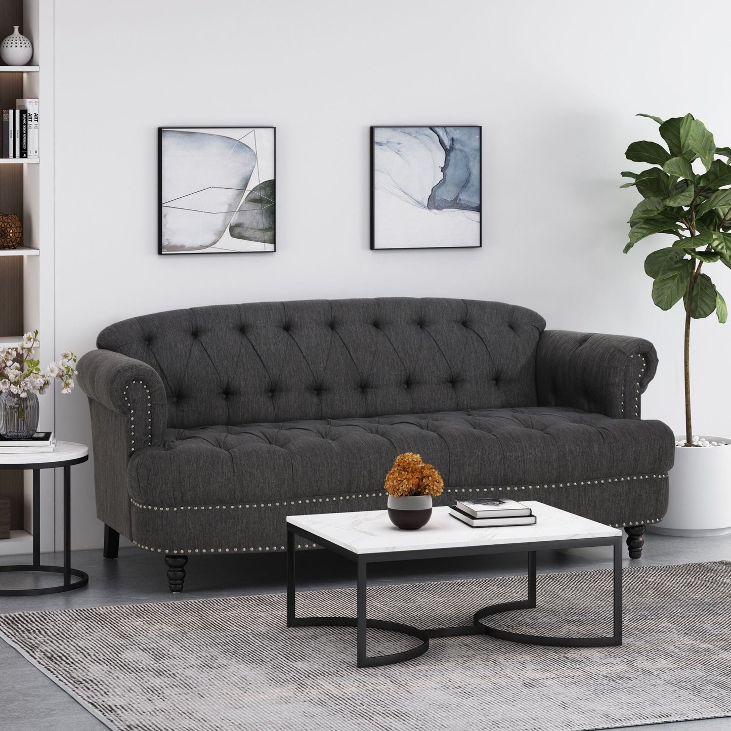 74'' Fabric 3 Seater Sofa Couch with Rivet Accents, Durable Fabric Upholstery, and Spacious Seating for Living Room