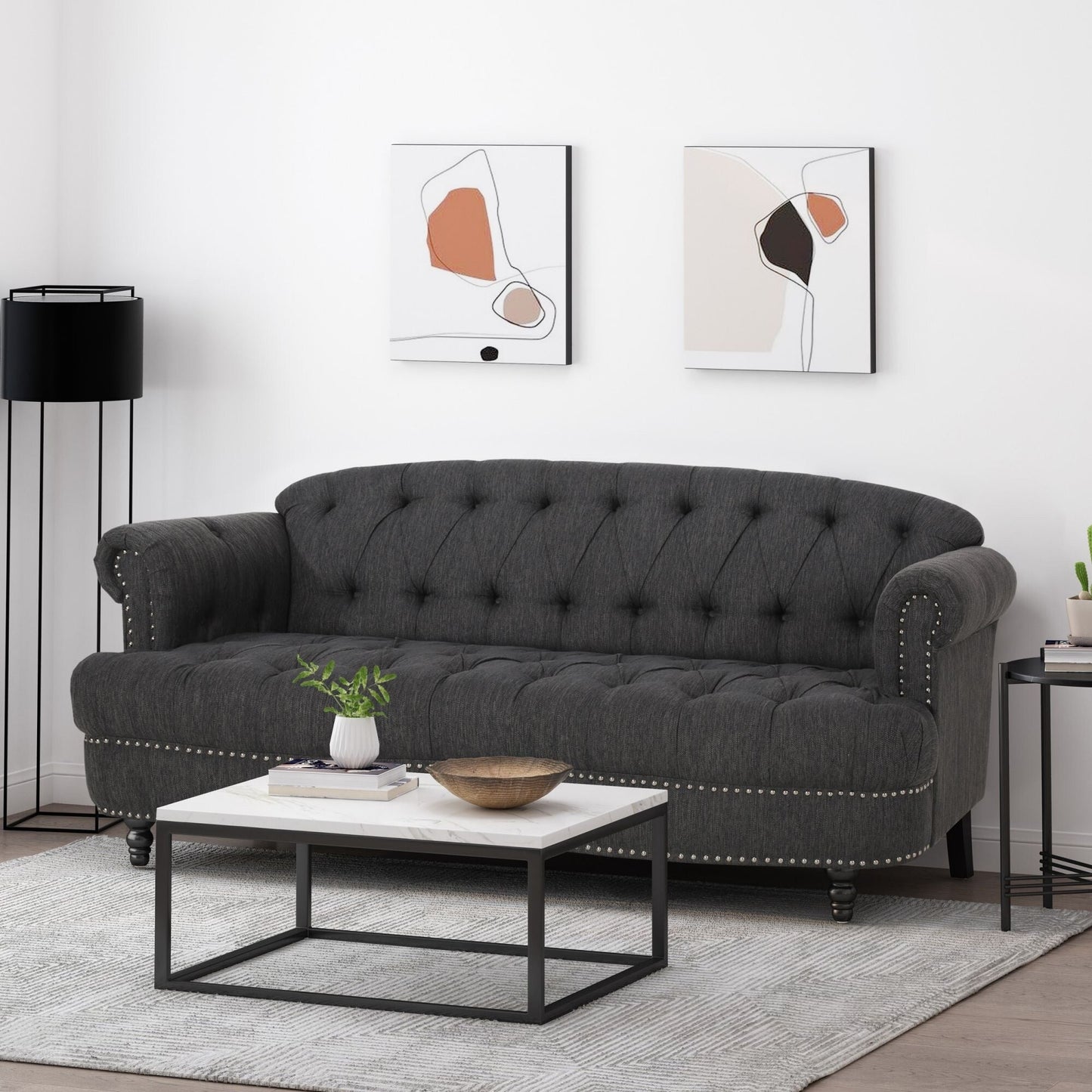 74'' Fabric 3 Seater Sofa Couch with Rivet Accents, Durable Fabric Upholstery, and Spacious Seating for Living Room