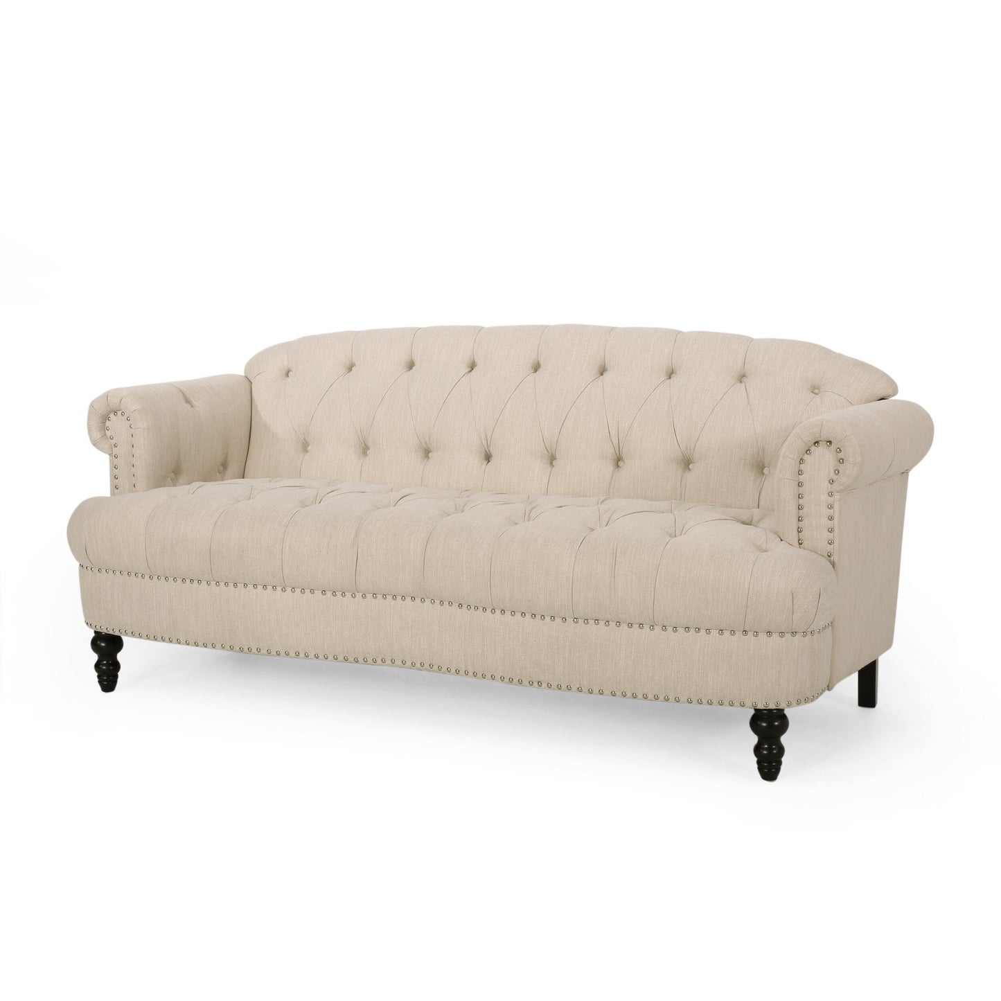74'' Fabric 3 Seater Sofa Couch with Rivet Accents, Durable Fabric Upholstery, and Spacious Seating for Living Room
