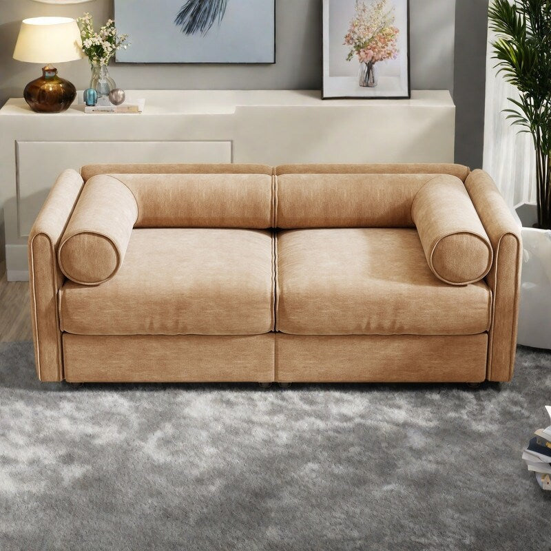 75.5 2-Seat Chenille Loveseat Sofa with Storage Seat and Cylindrical Backrest