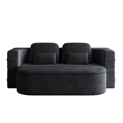 75 2-in-1 Foldable Corduroy Sofa Bed with Blanket for Living Room