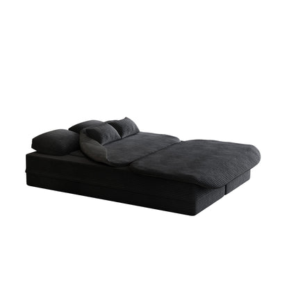 75 2-in-1 Foldable Corduroy Sofa Bed with Blanket for Living Room