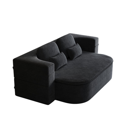 75 2-in-1 Foldable Corduroy Sofa Bed with Blanket for Living Room