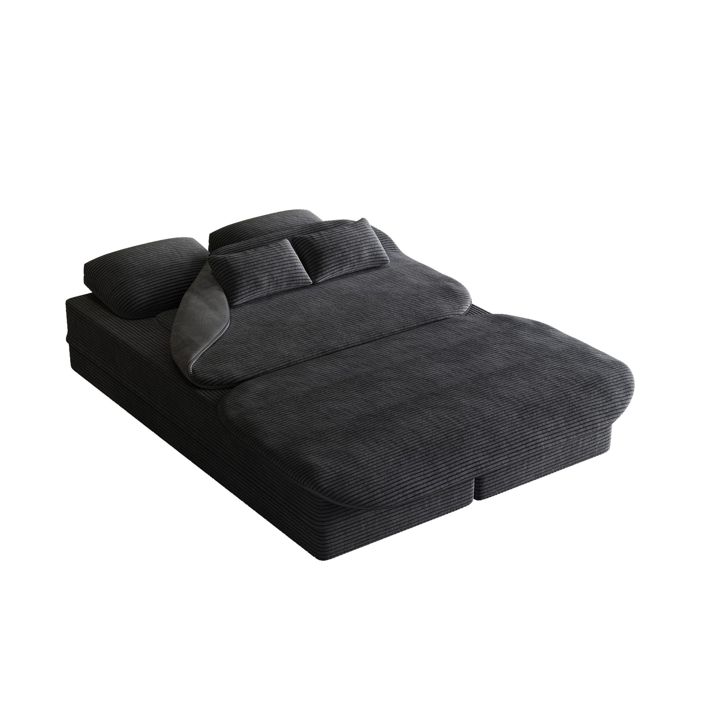 75 2-in-1 Foldable Corduroy Sofa Bed with Blanket for Living Room