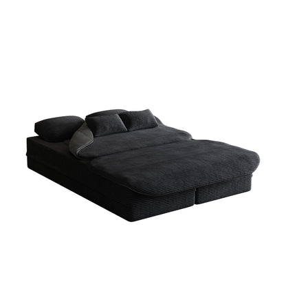75 2-in-1 Foldable Corduroy Sofa Bed with Blanket for Living Room