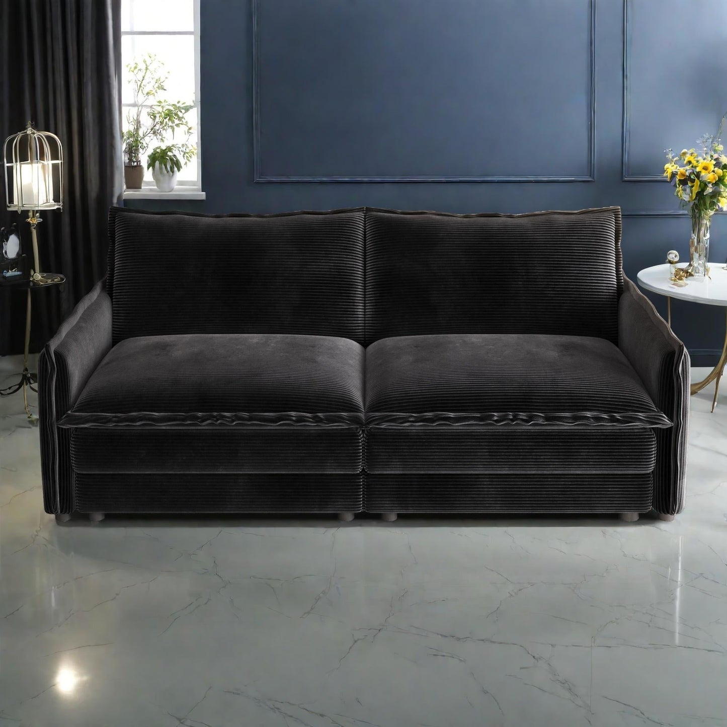 75 Corduroy 2-Seater Sofa Deep Seat with Sofa with 2 Pillow for Living Room