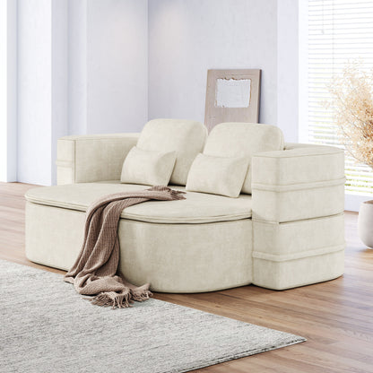 75'' Convertible Sleeper Sofa Bed with Blanket Floor Sofa Lounge Sofa for Living Room