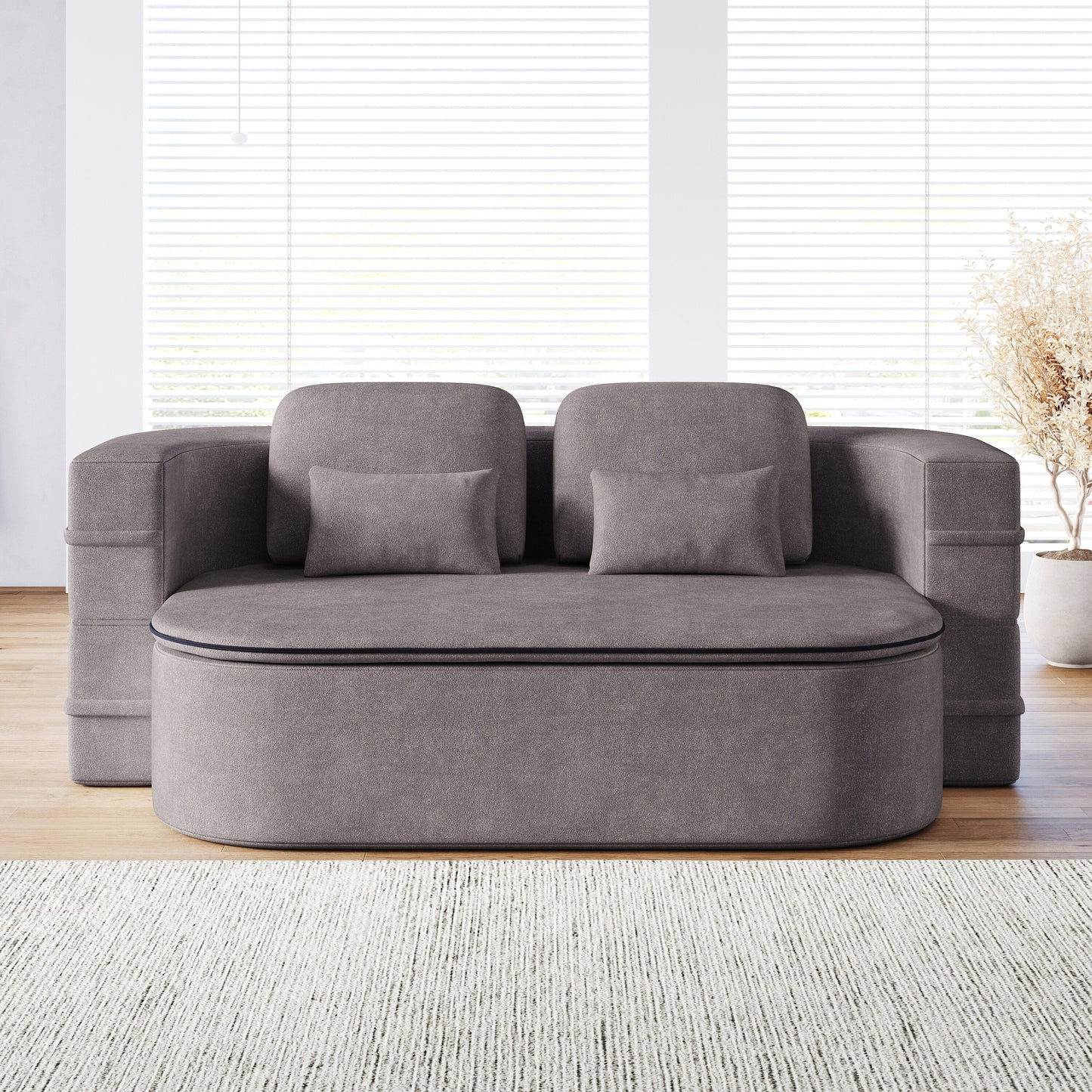 75'' Convertible Sleeper Sofa Bed with Blanket Floor Sofa Lounge Sofa for Living Room