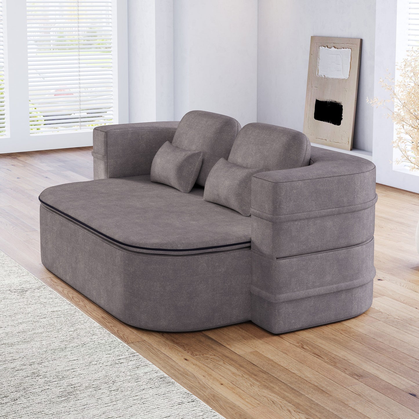 75'' Convertible Sleeper Sofa Bed with Blanket Floor Sofa Lounge Sofa for Living Room